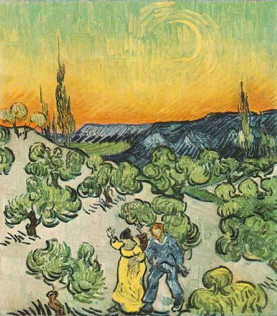 *Landscape with Couple Walking and Crescent Moon 