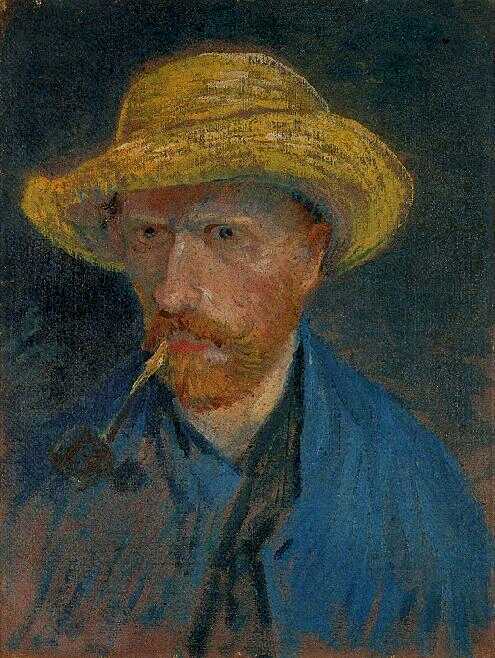 戴草帽叼烟斗的自画像 -- Self-Portrait with Straw Hat and Pipe