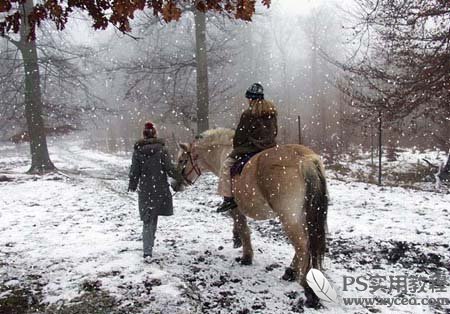 Photoshop特效:用滤镜模拟雪花飘飞景色